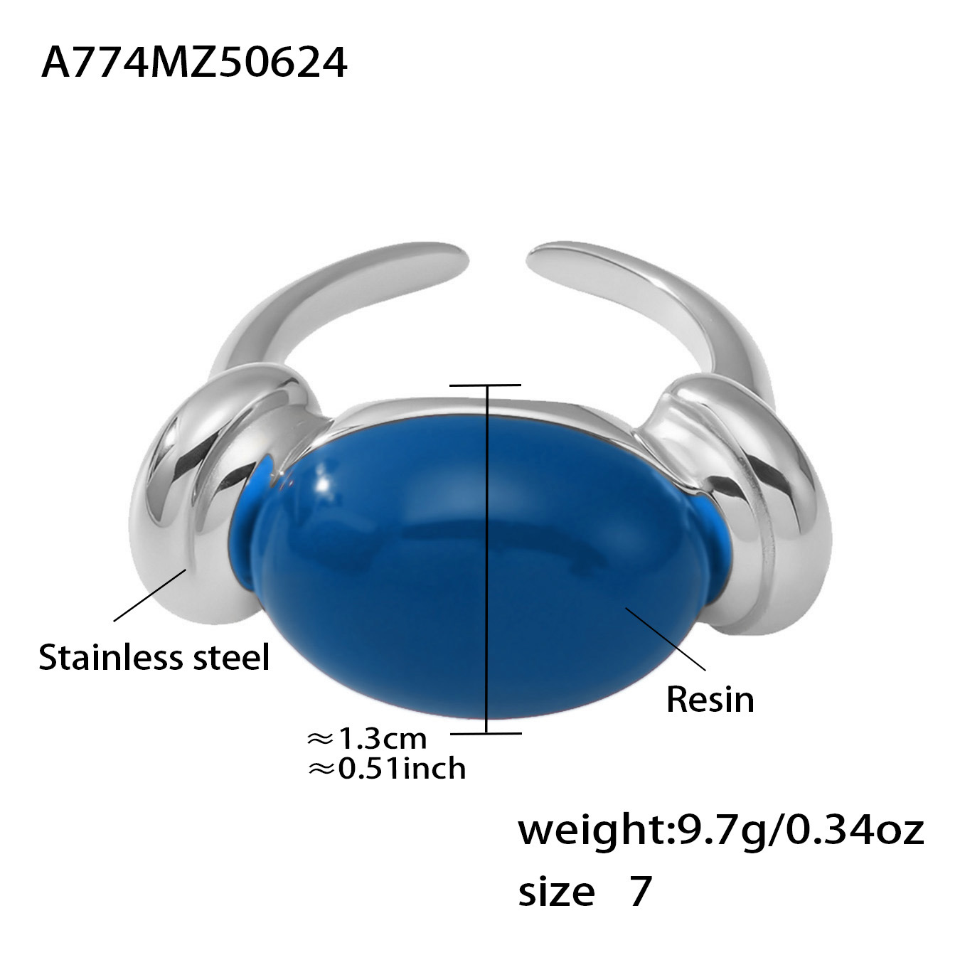 6:A774-steel color dark blue resin ring