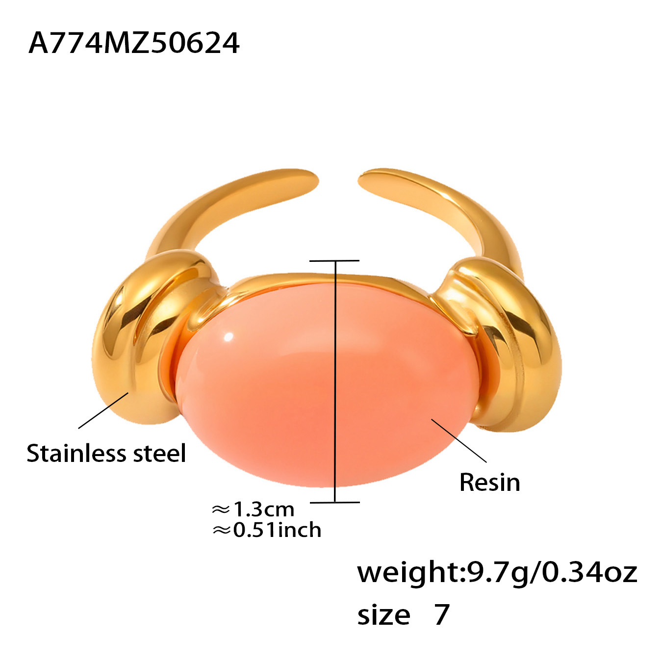 9:A774-gold pink resin ring