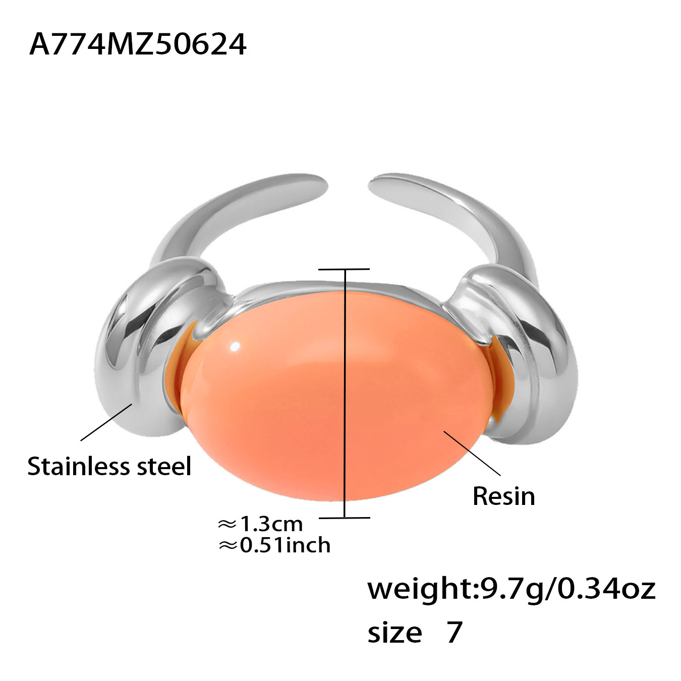 10:A774-steel color powder resin ring