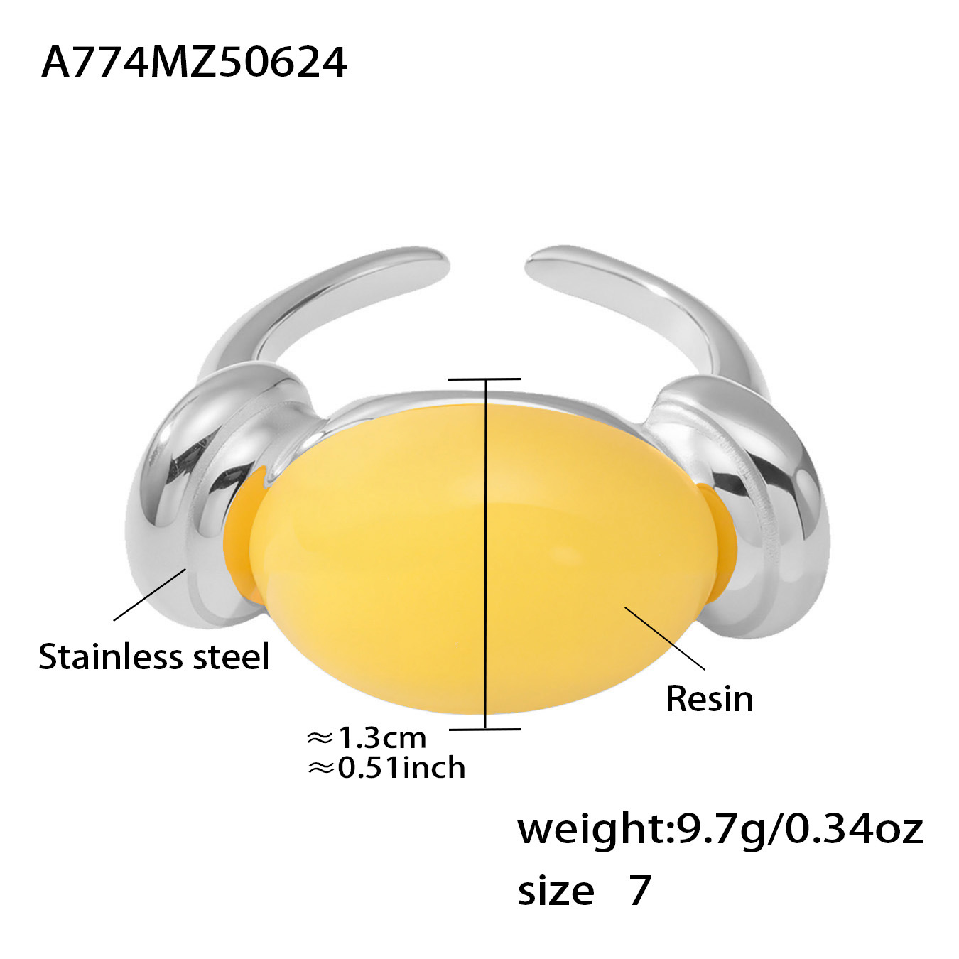 12:A774-steel color yellow resin ring