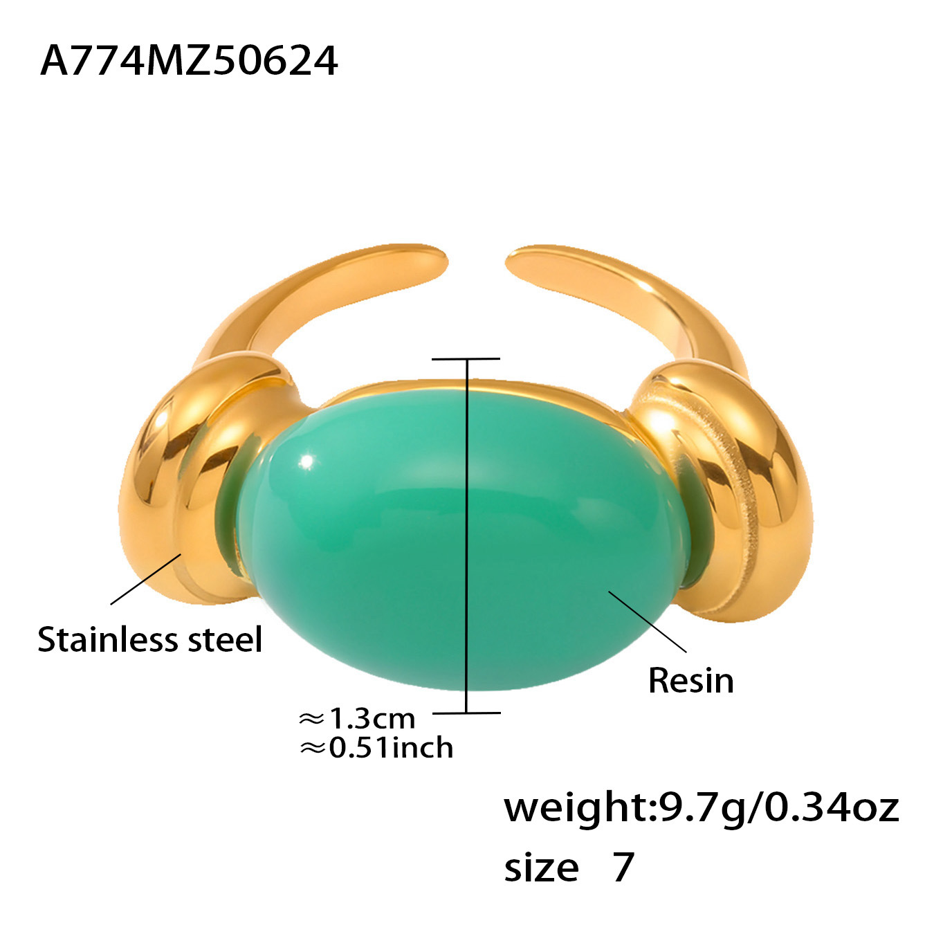 13:A774-gold green resin ring