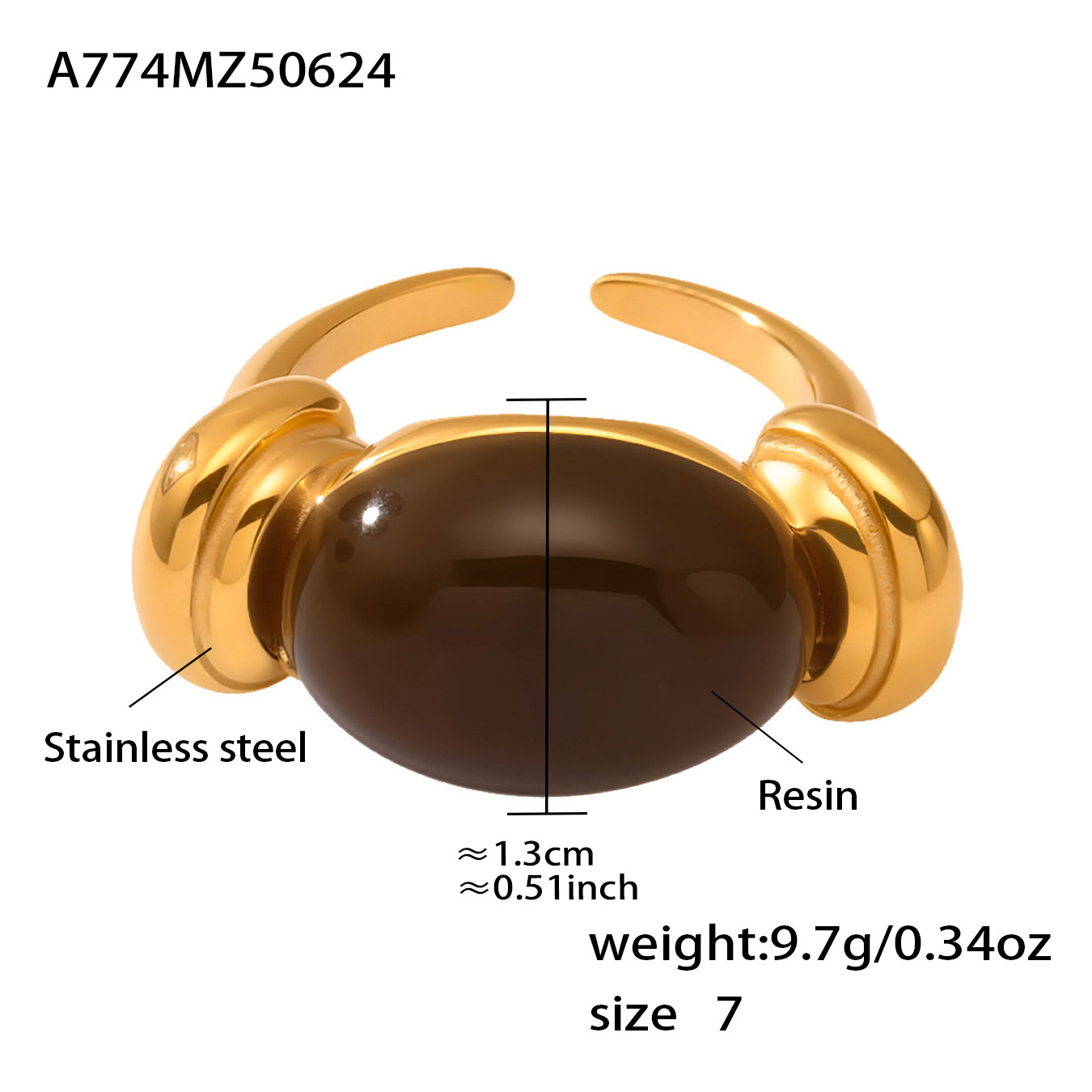15:A774-gold brown resin ring