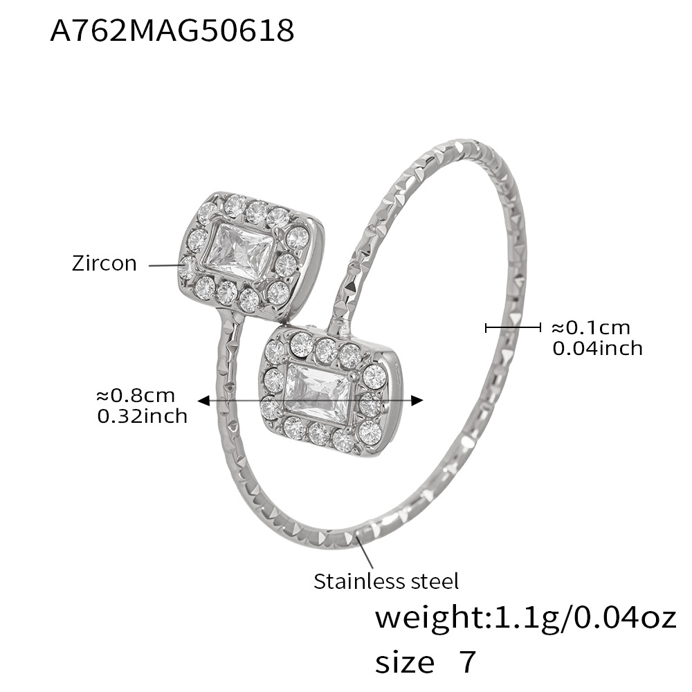 2:A762-steel color 5a zircon rectangular square ring