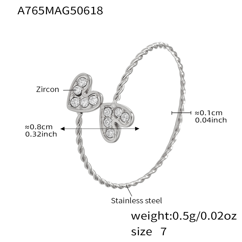 8:A765-steel color 5a zircon love ring