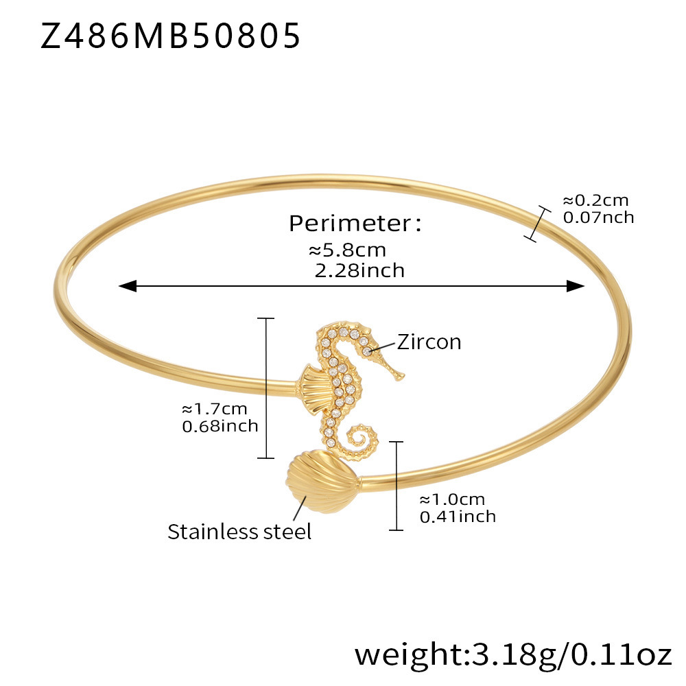 Z486-金色海马贝壳开口手镯