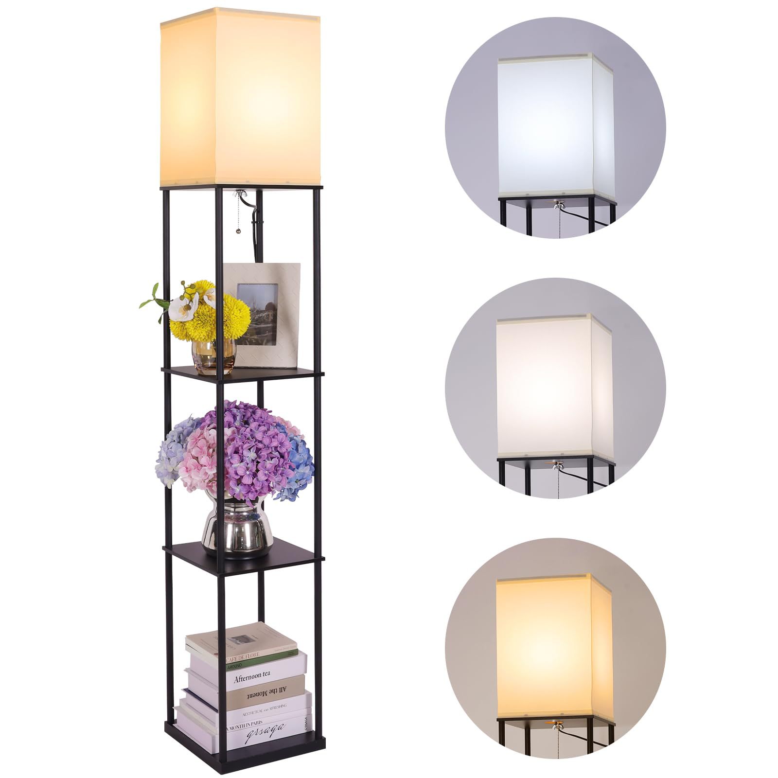 Cylindrical three-layer storage floor lamp-including three-color light bulb