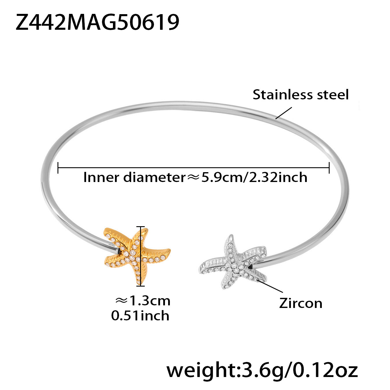 5:golden starfish 5a zircon bracelet