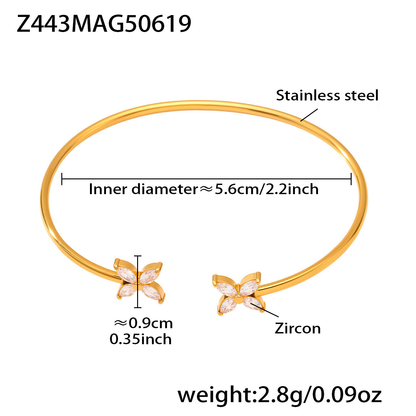 6:gold four-leaf flower 5a zircon bracelet
