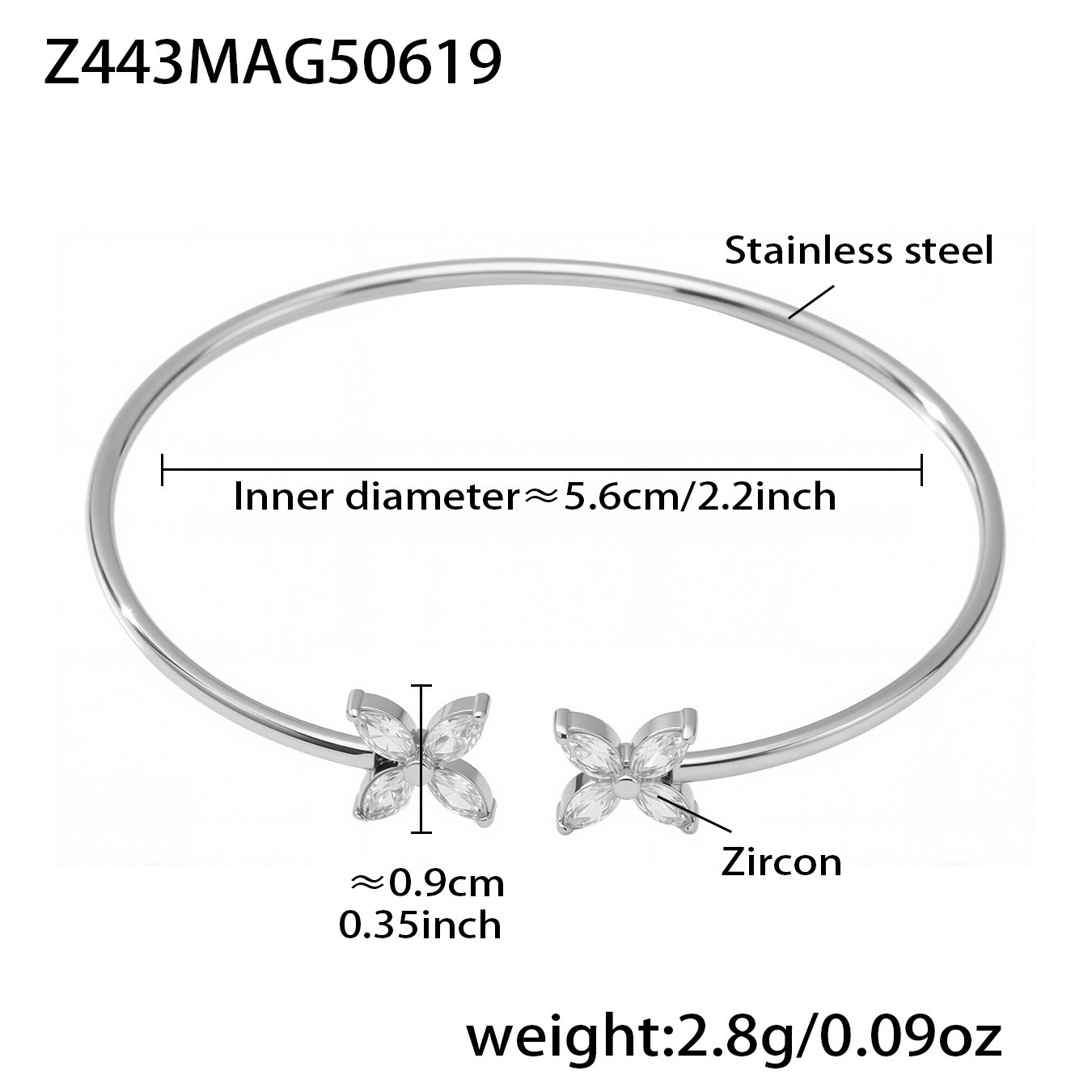 7:steel color four-leaf flower 5a zircon bracelet