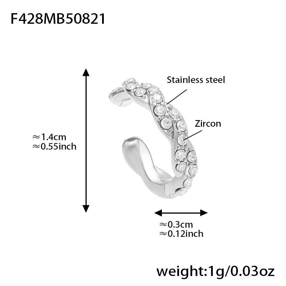 1:Steel-colored twisted zircon ear clips - single piece