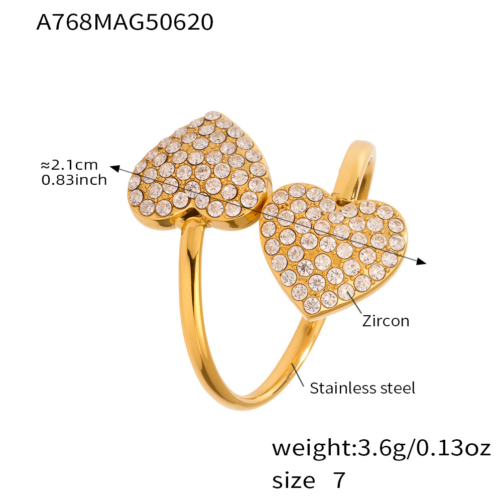 1:A768-gold double heart zircon ring