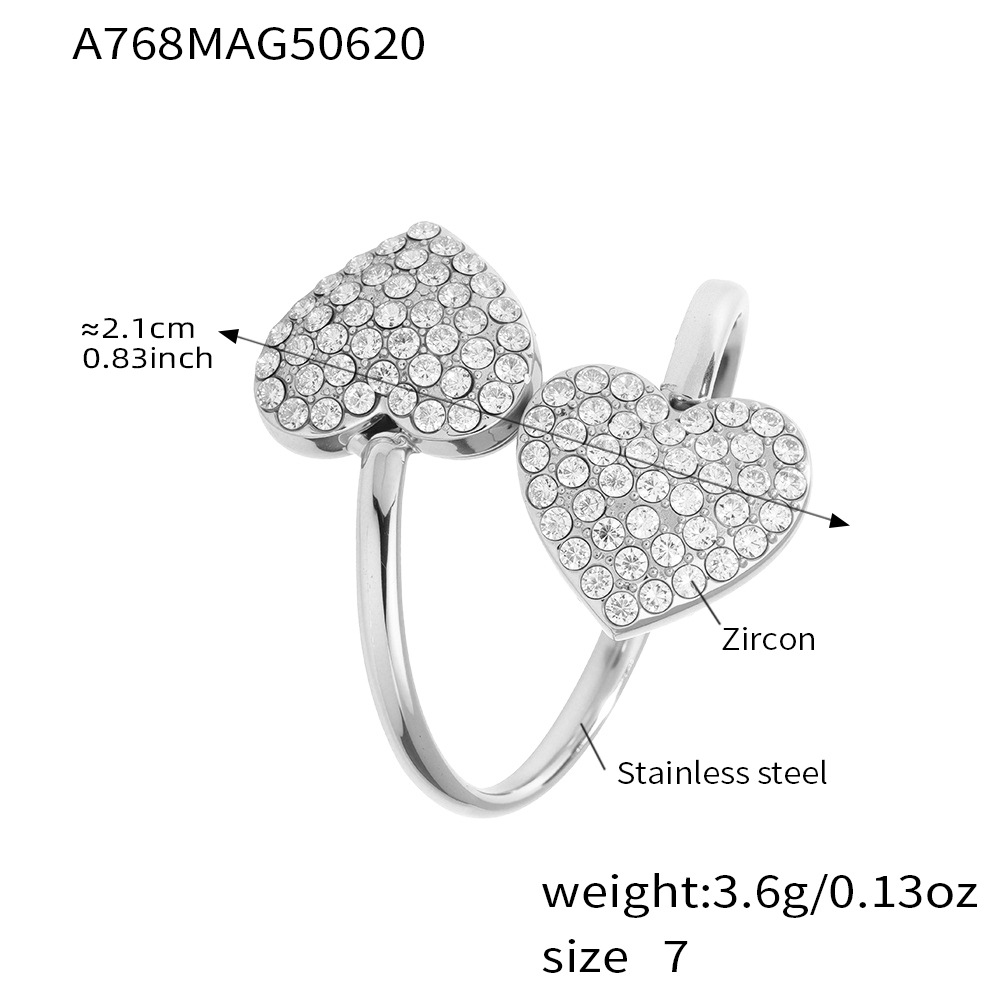 2:A768-steel color double love zircon ring