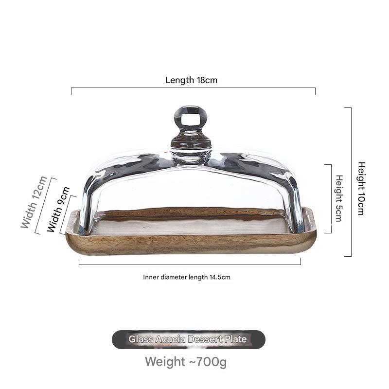 Acacia wood square glass dessert plate