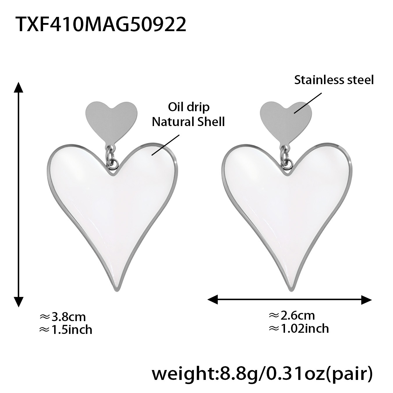 2:Steel-colored heart-shaped earrings