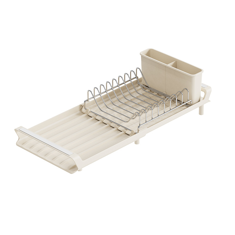 100342-single-layer telescopic dish rack (milk white)