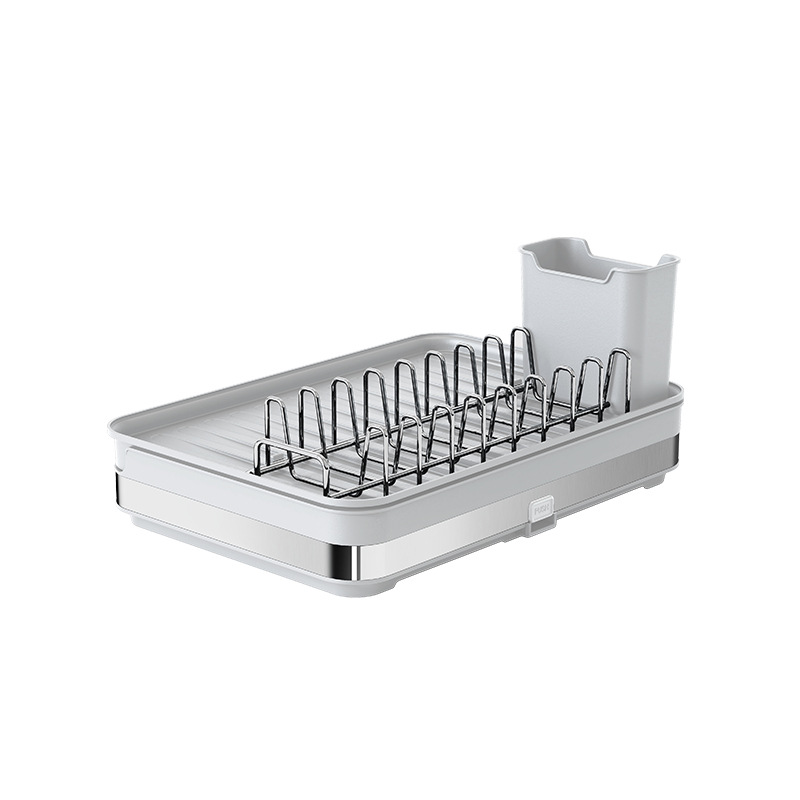 100341-single-layer retractable dish rack (white)