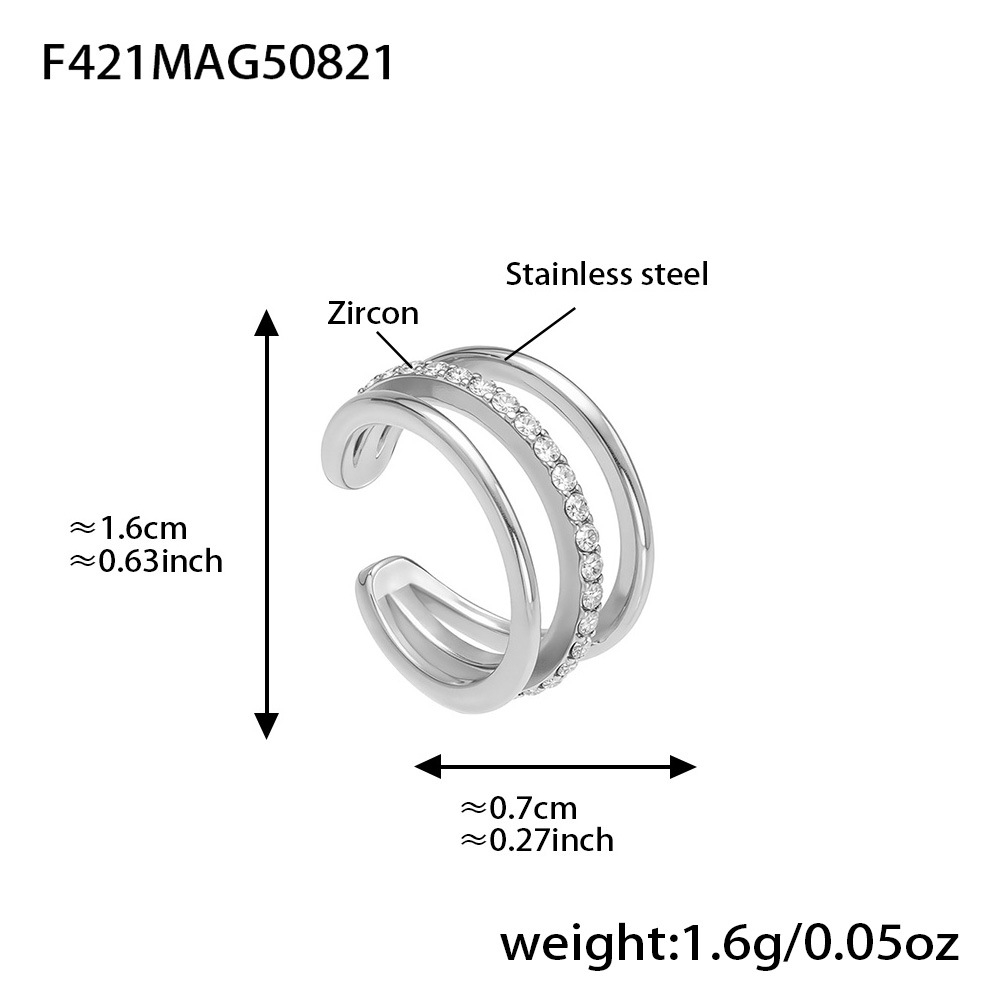 Steel-colored three-layer zircon ear clip - single