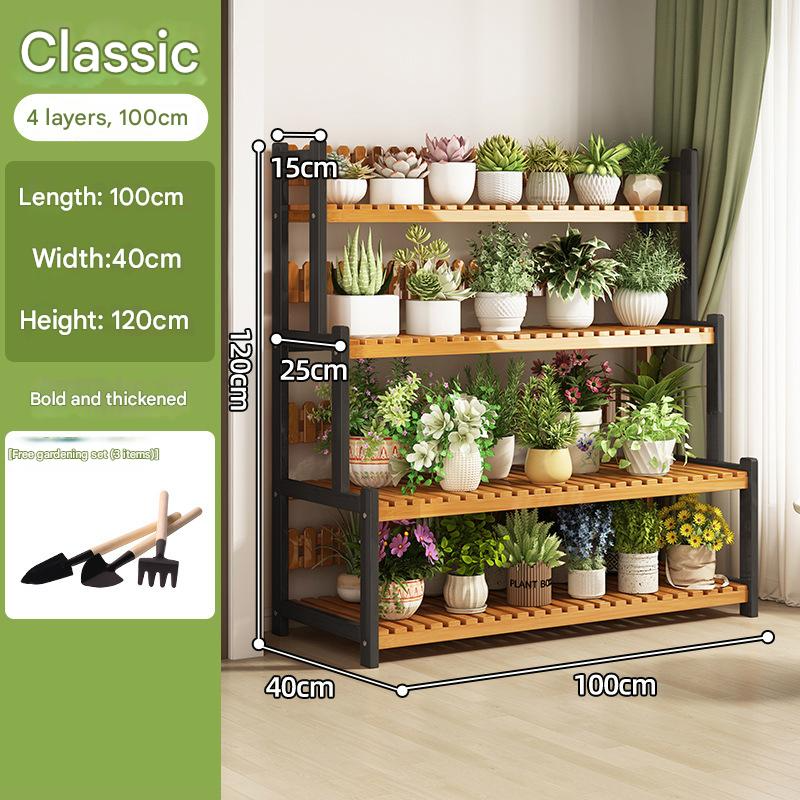 Black frame primary color four-layer 100 long [send gardening three-piece set]]