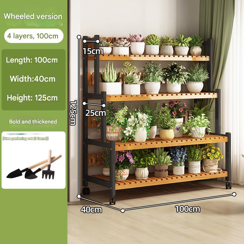 Wheels-black frame primary color four-layer 100 long [send gardening three-piece set]]