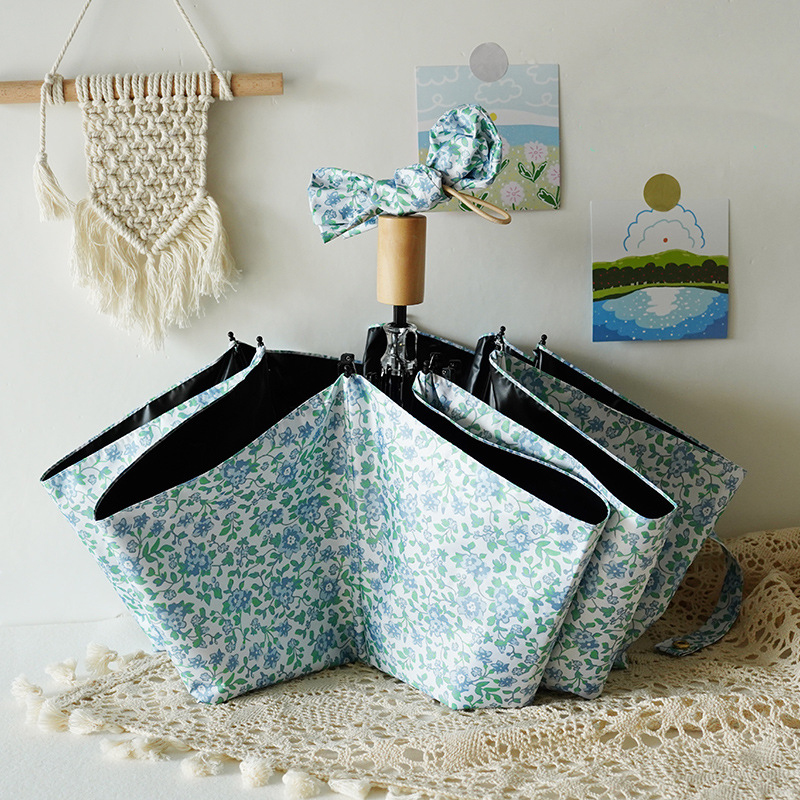 Green floral three fold imitation wood style