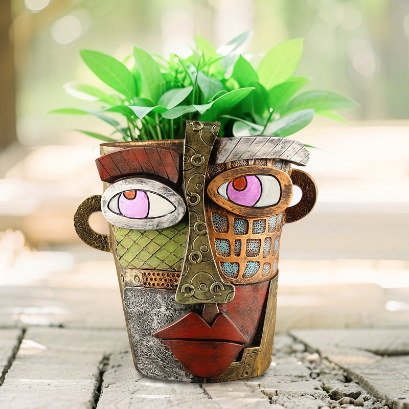 Abstract colorful flower pot small {antique style):12.5x12x9cm