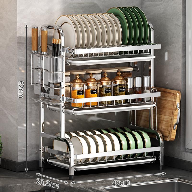 [full matching] bright three-layer-chopstick rack with water tray knife chopping board rack (thickened)