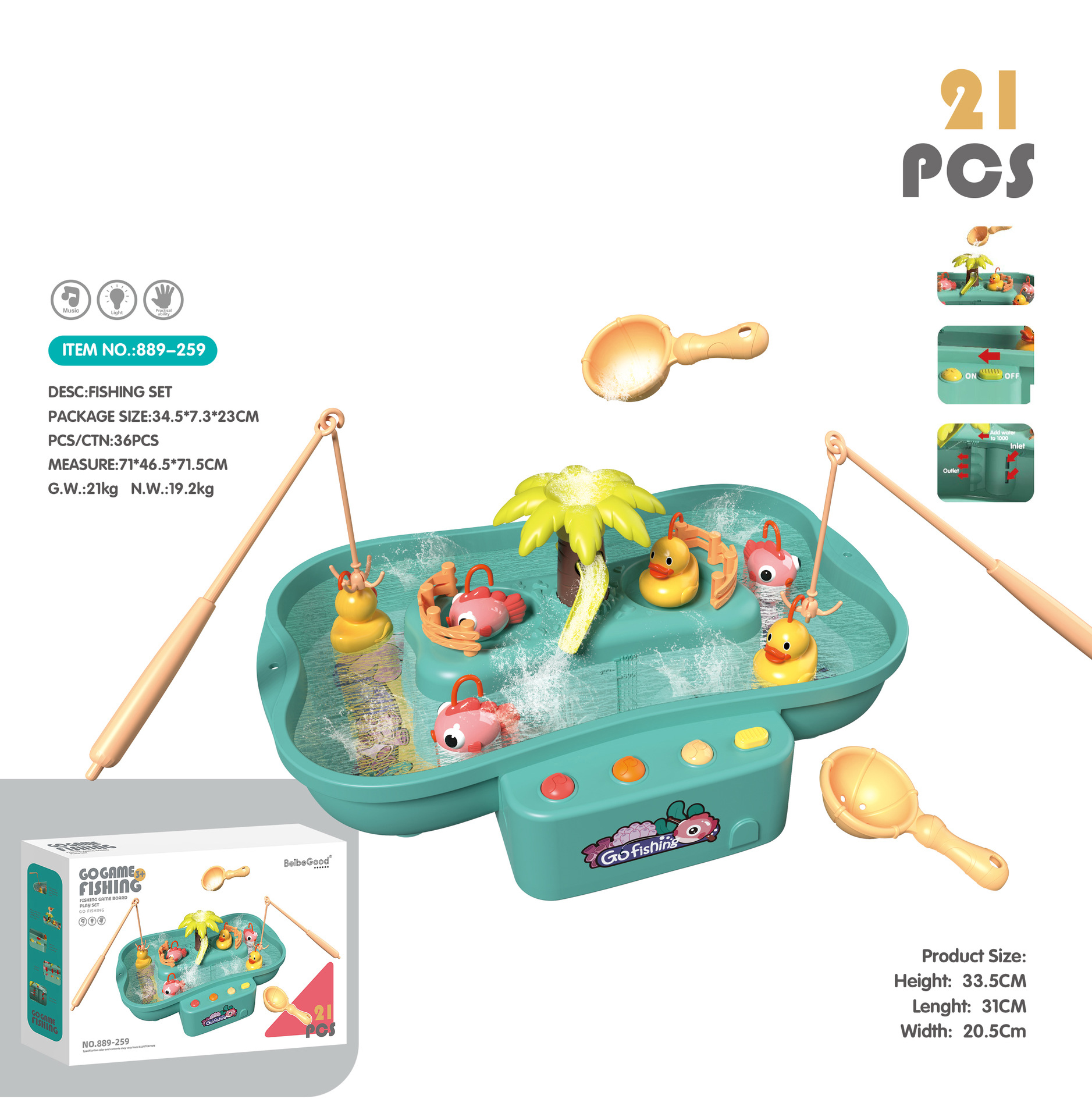 889259/21PCs/Green 3 pink fish 3 yellow duck