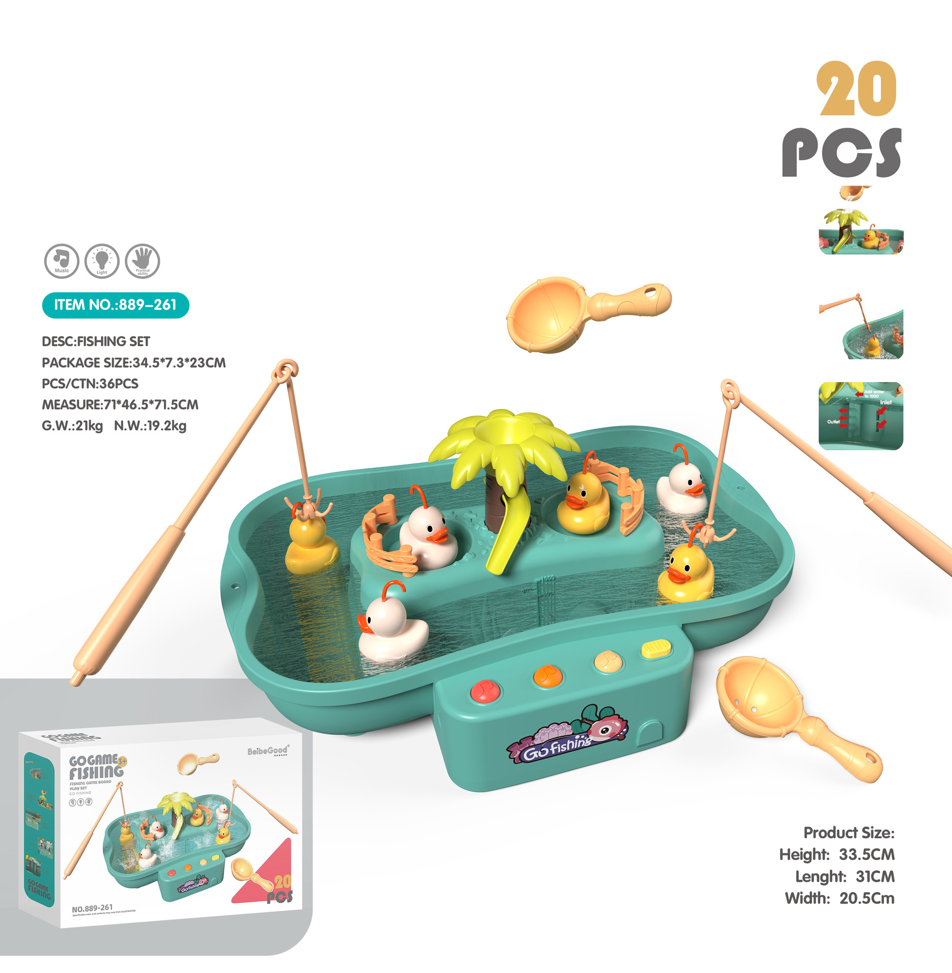 889261/20PCs/Green 3 yellow ducks 3 white ducks