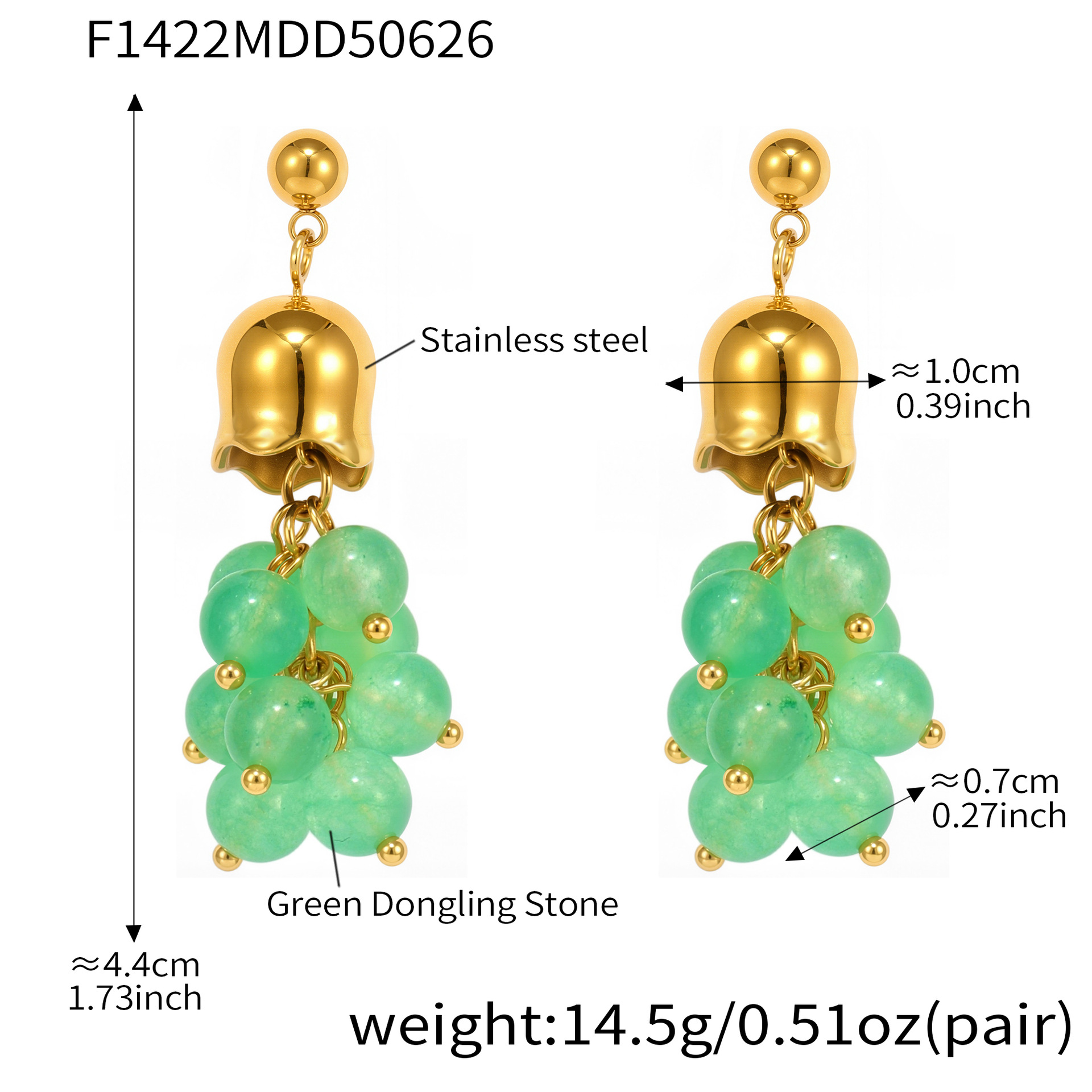 Natural green Dongling stone oval earrings