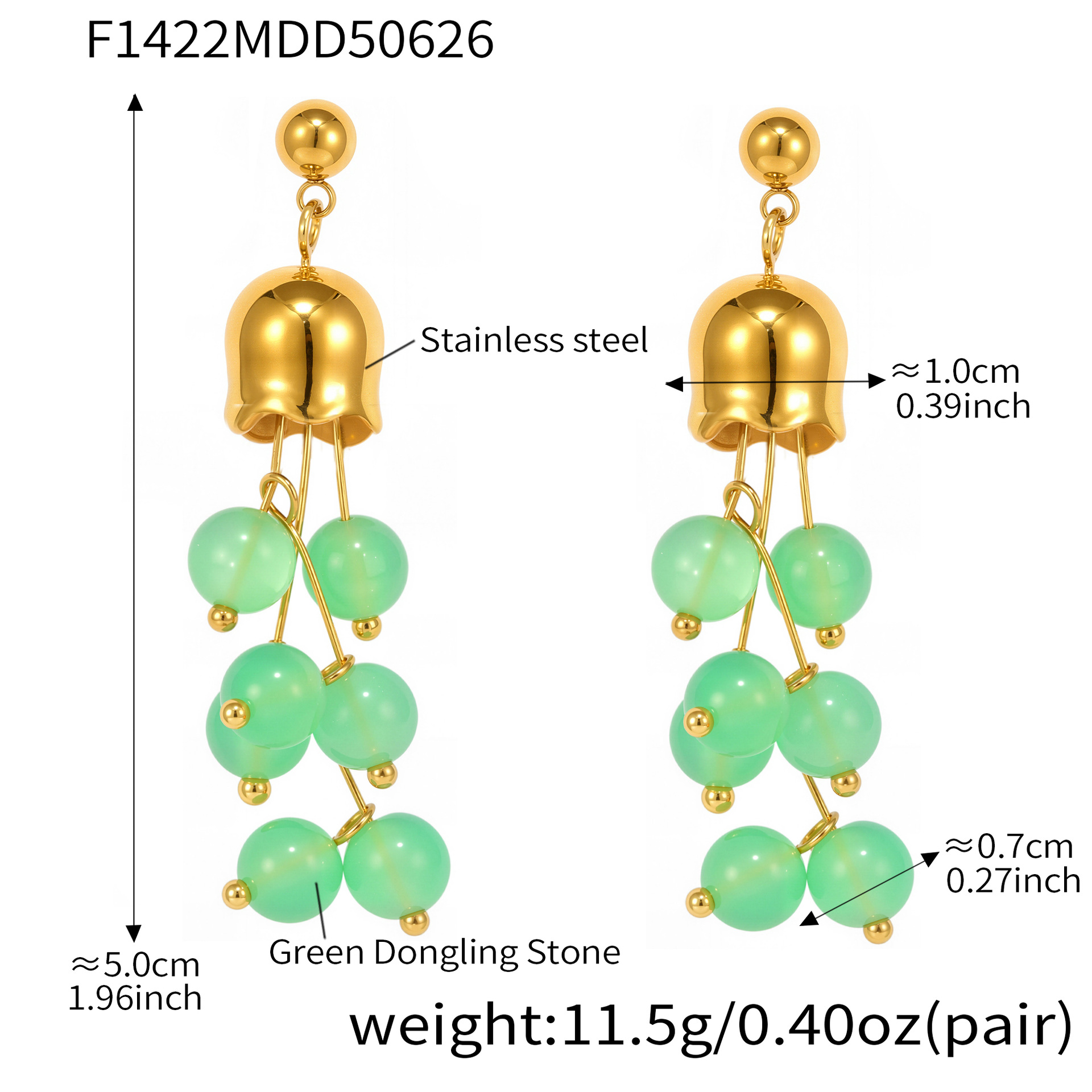 2:F1422-natural green aventurine tassel earrings