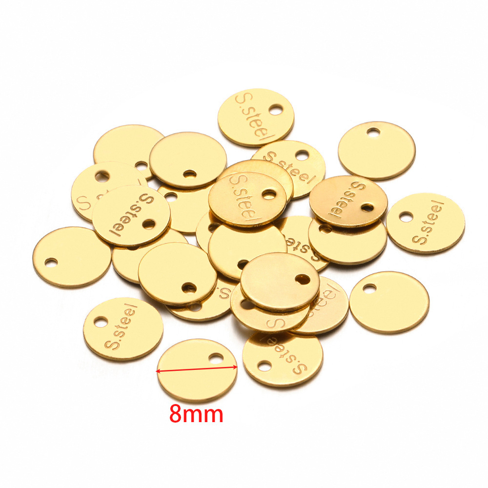 5:8mm round engraved s'steel tail piece small tag gold