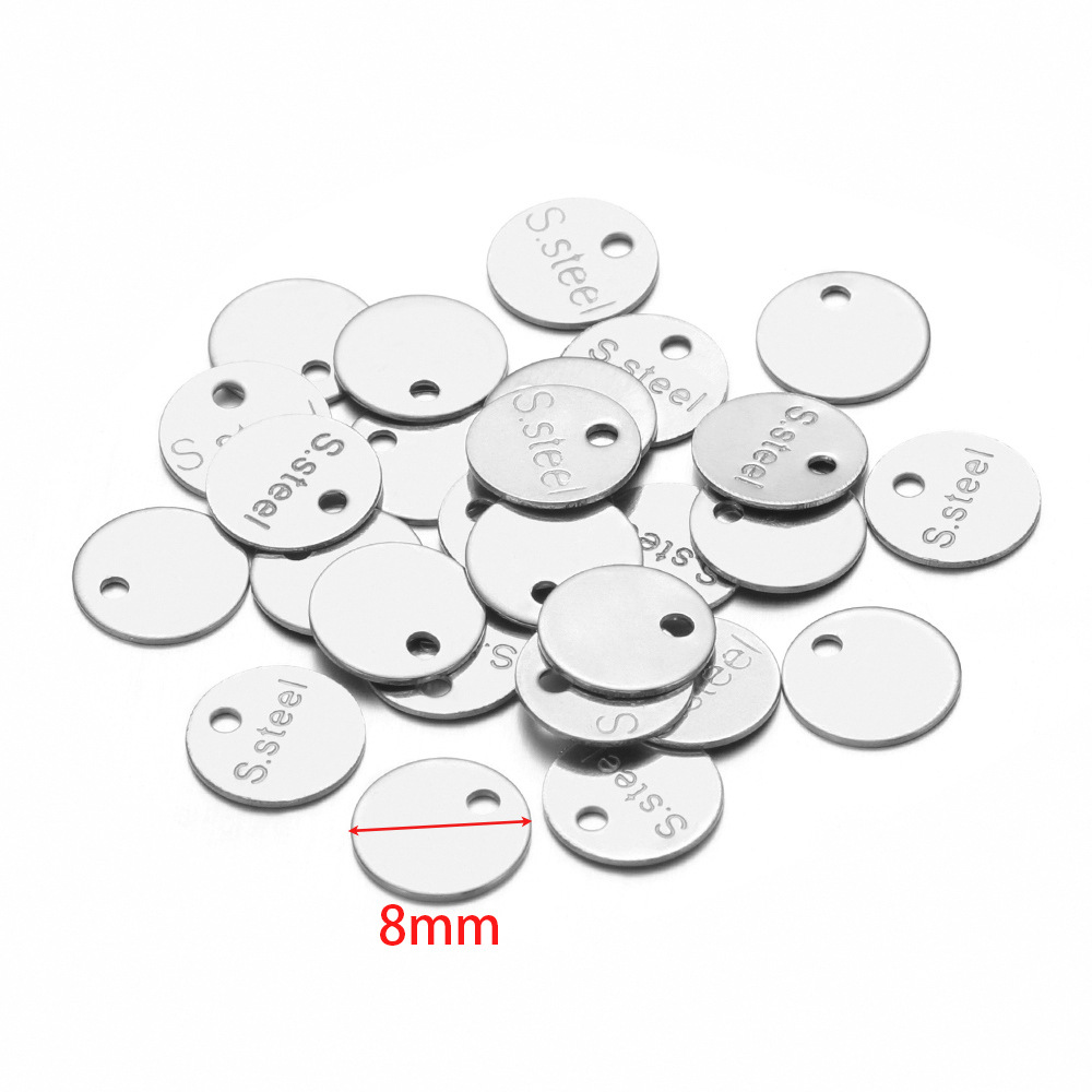10:8mm round engraved s'steel tail piece small tag steel color