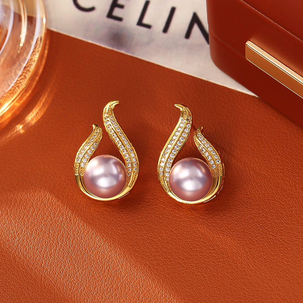 1:Purple pearl stud earrings