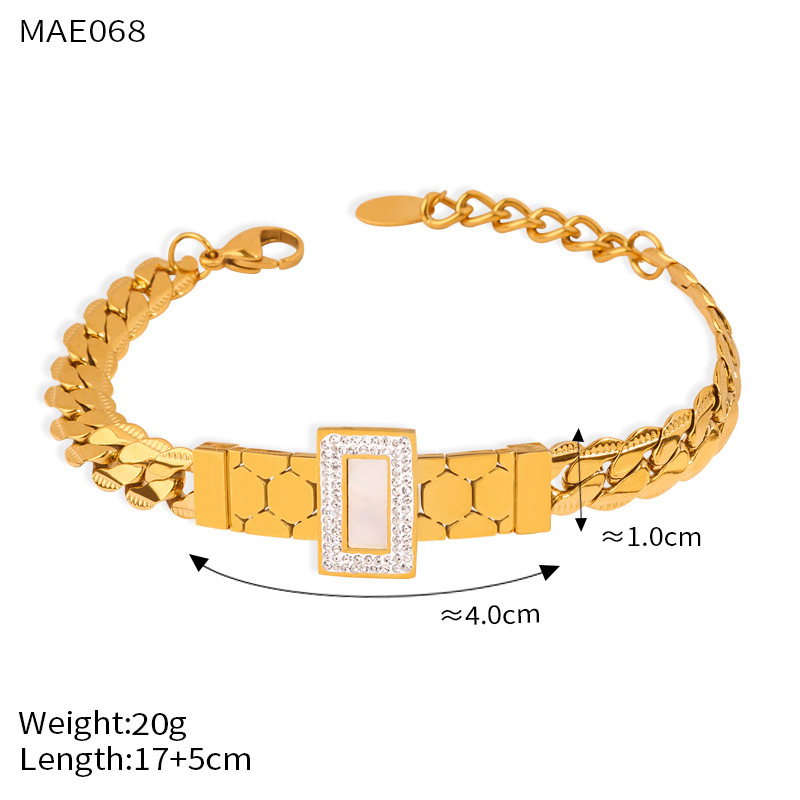 1:E068-gold white seashell bracelet-17   5cm