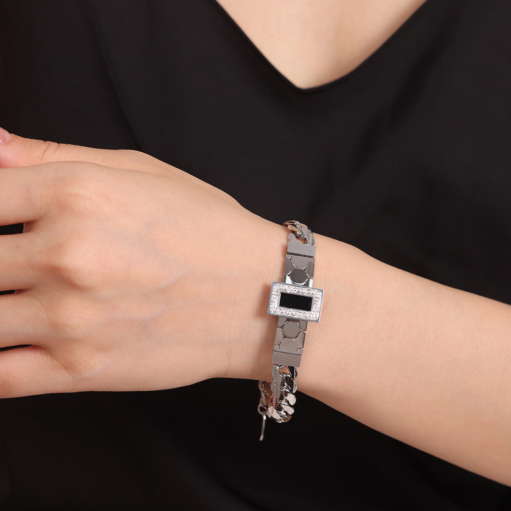 4:E068-silver black acrylic bracelet-17   5cm