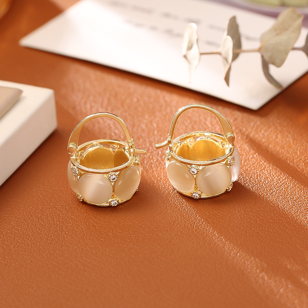 14K gold-plated cat's eye stone earrings