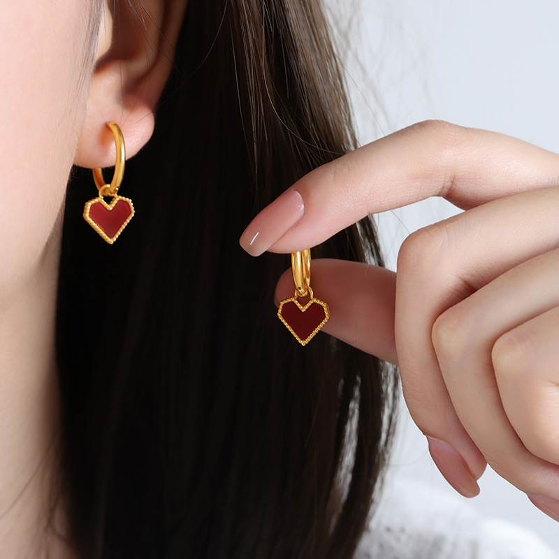 14:F1000-Gold red acrylic earrings
