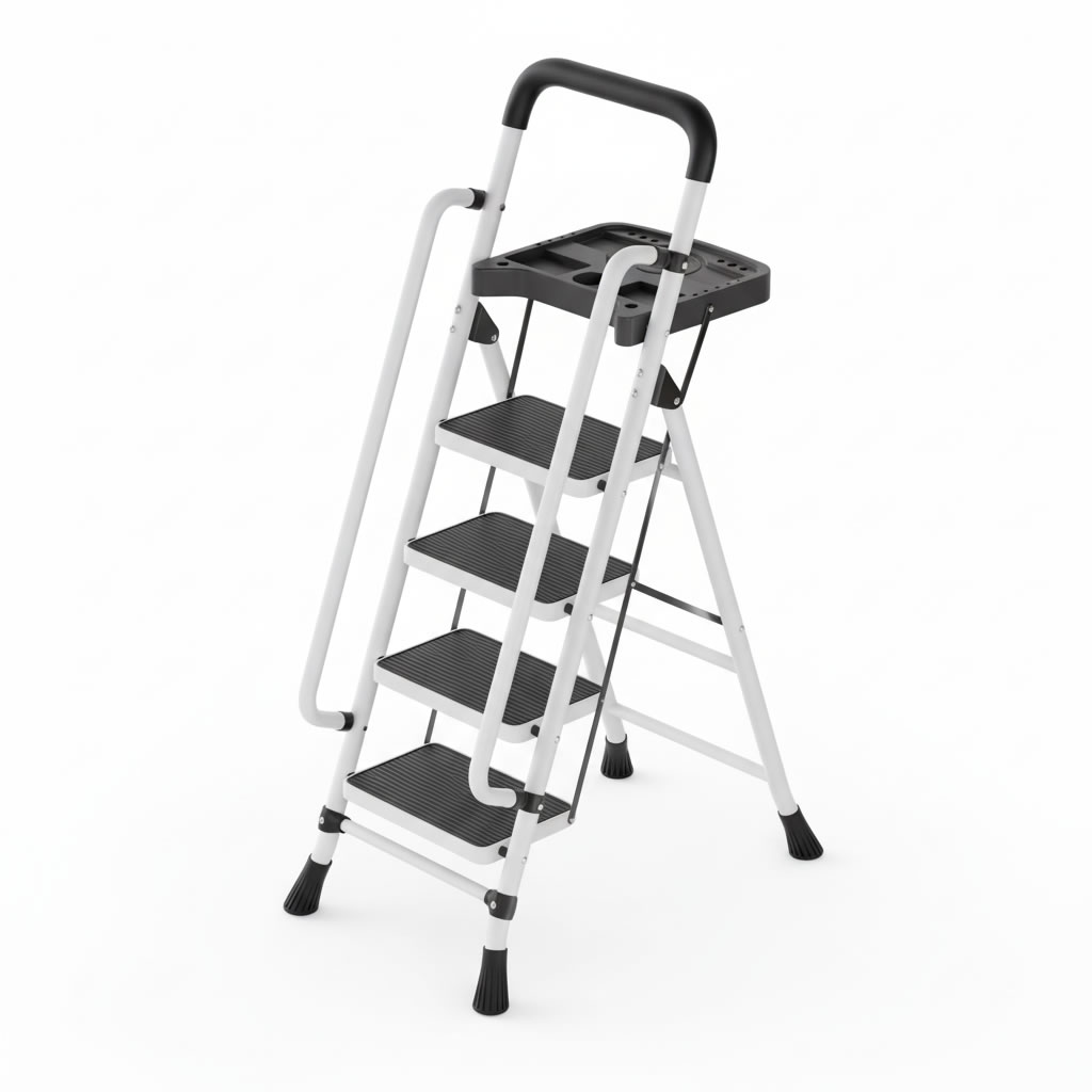 White -4 steps - Handrails - tool plate (widened 26*38 cm pedal)