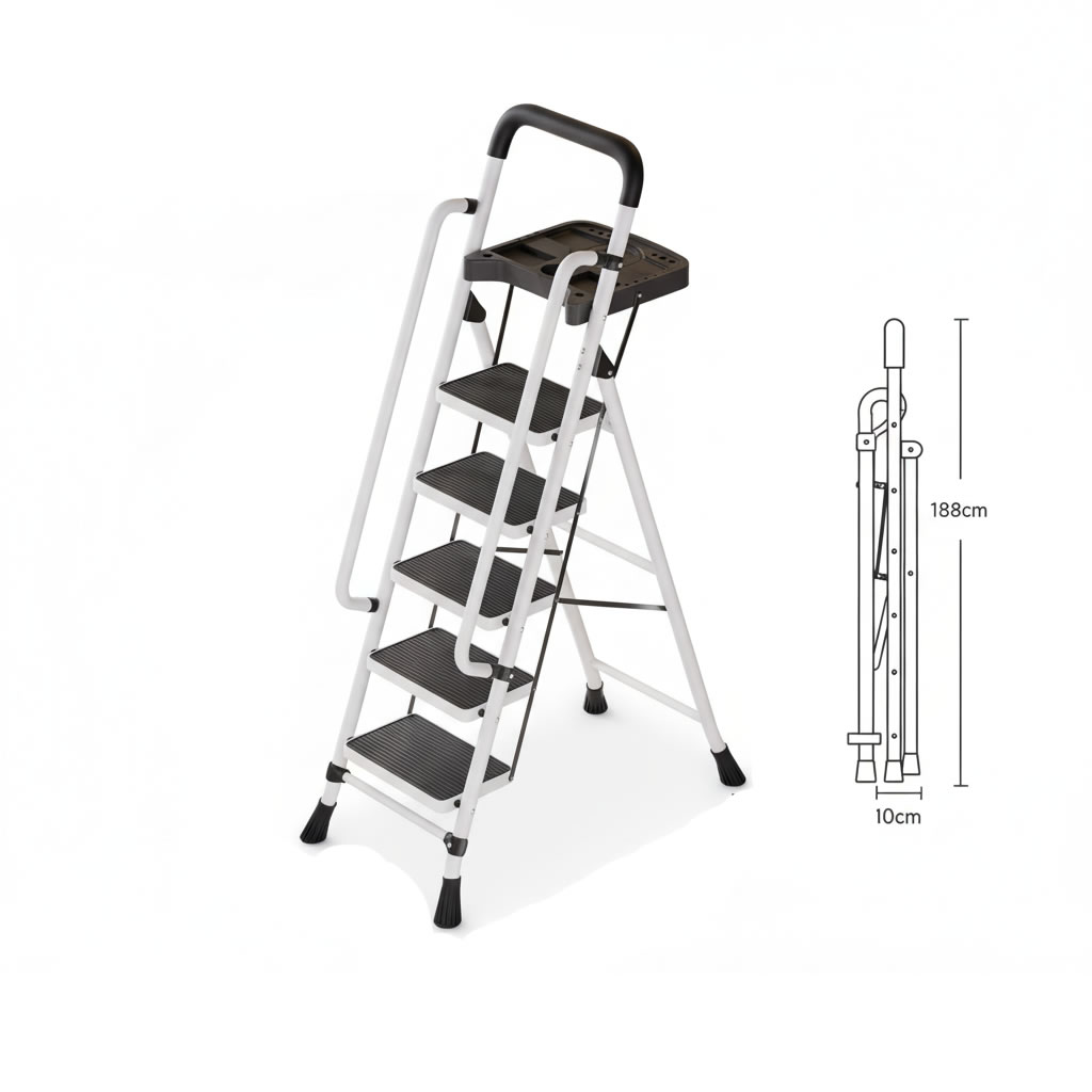White -5 steps - Handrails - tool plate (widened 26*38 cm pedal)