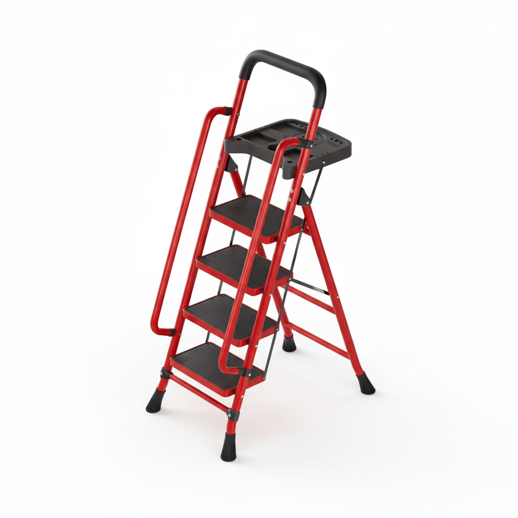 Chinese Red -4 steps - Handrails - Tool Plate (Widened 26*38 cm pedal)