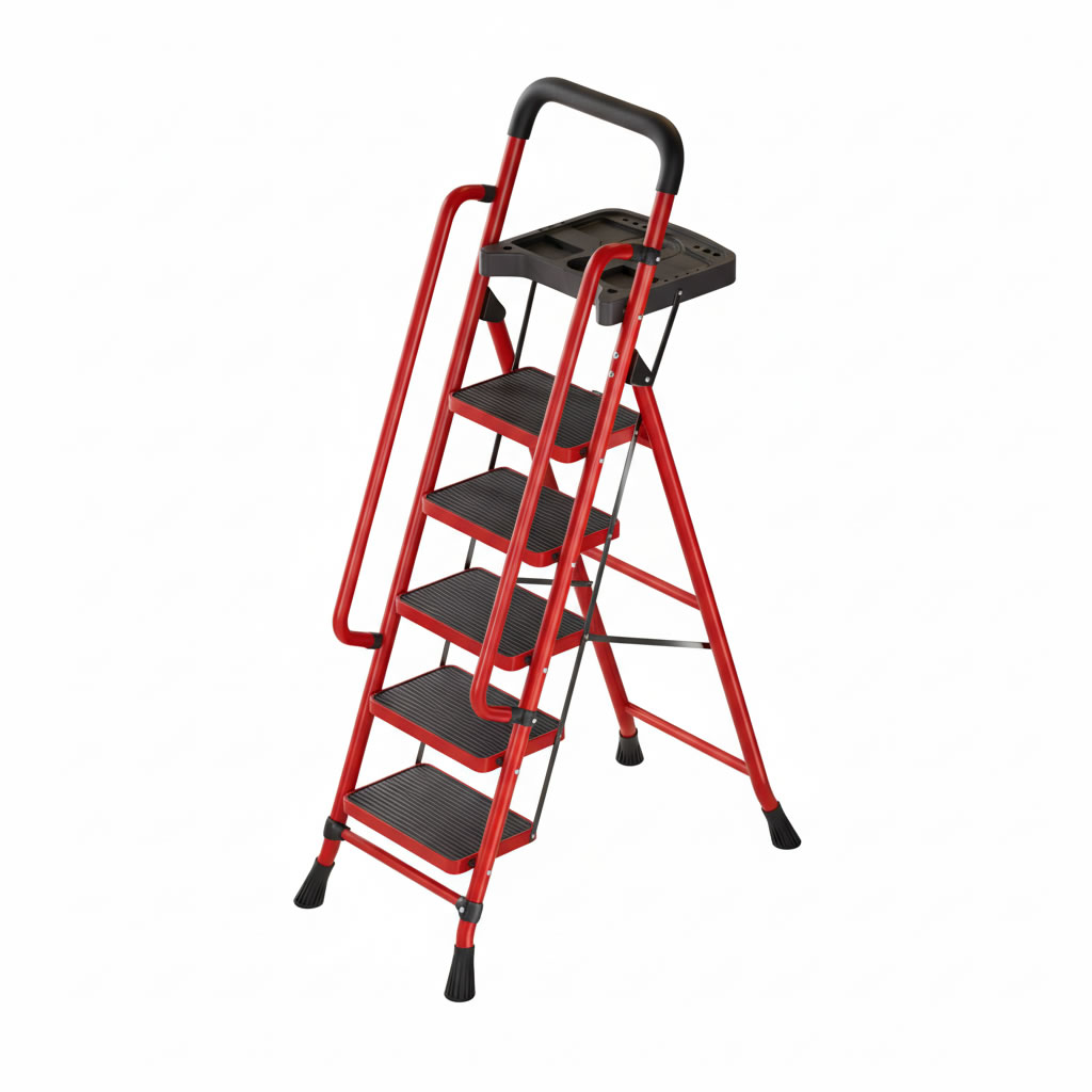 Chinese Red -5 steps - Handrails - Tool Plate (Widened 26*38 cm pedal)