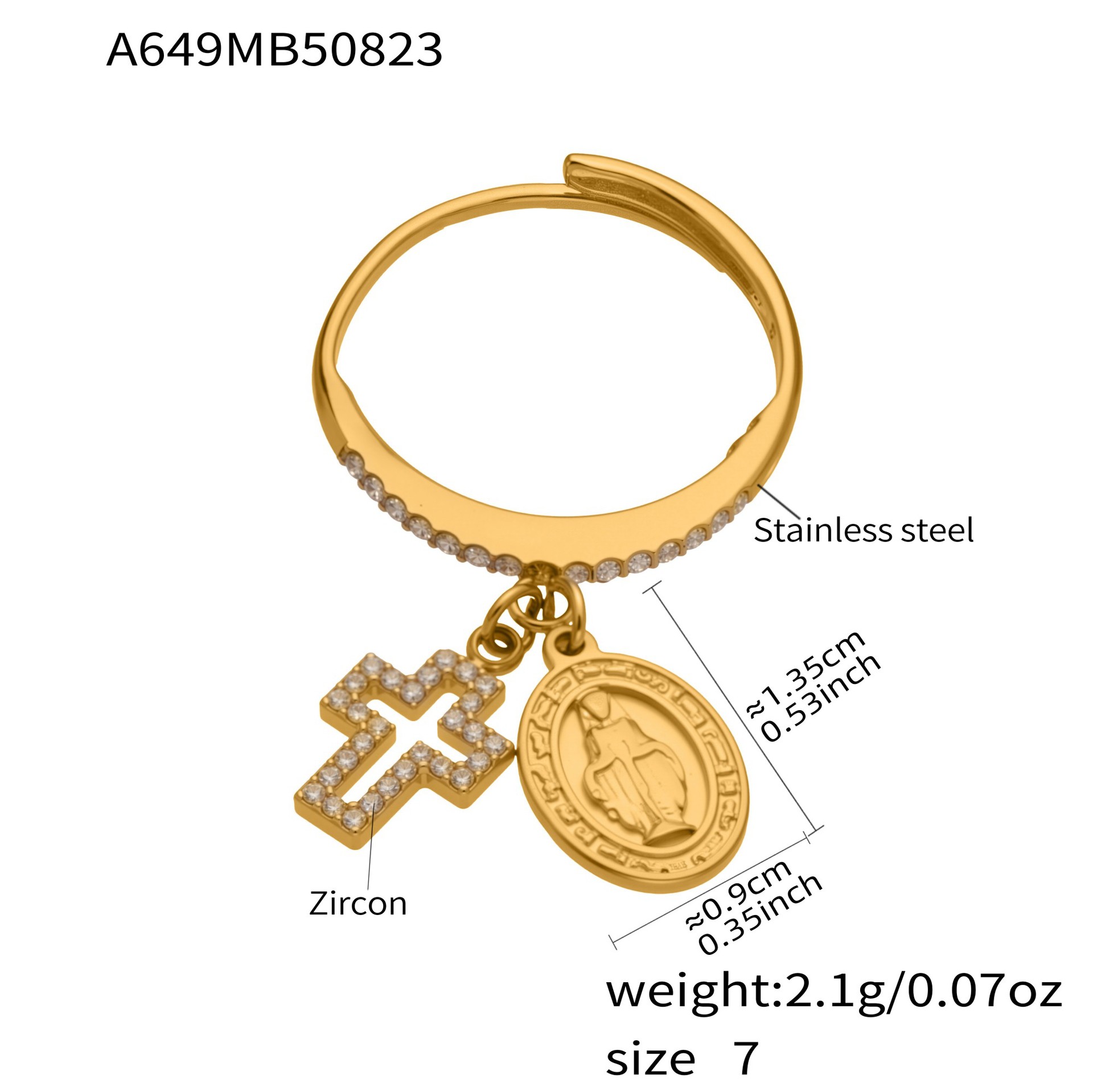 2:A649-金色十字架锆石戒指