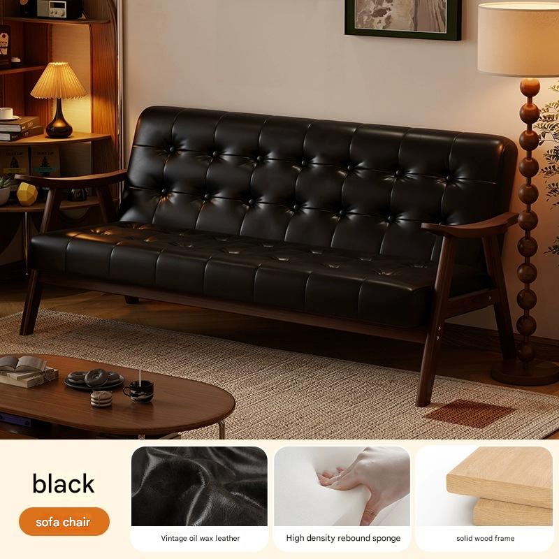 [breathable oil wax leather]-classic black [115cm double seat]