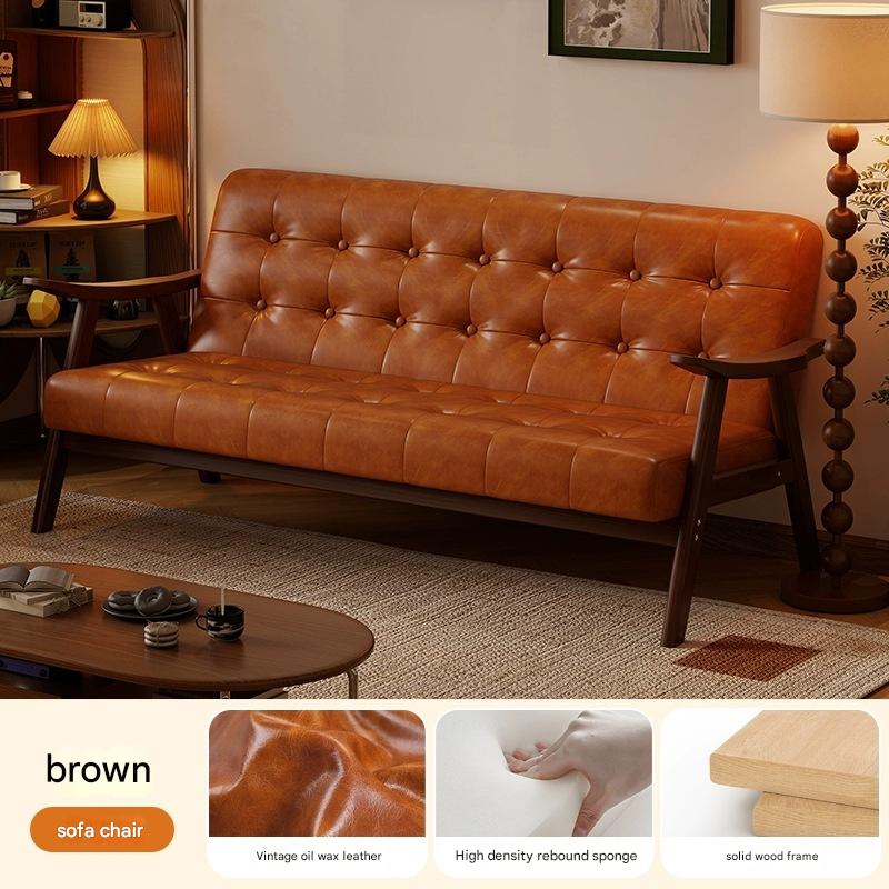 [breathable oil wax leather]-retro brown [115cm double seat]