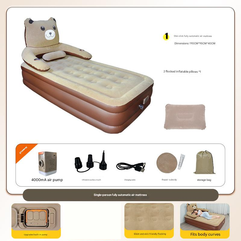 Brown bear heightened built-in pump inflatable bed 190*195*40cm