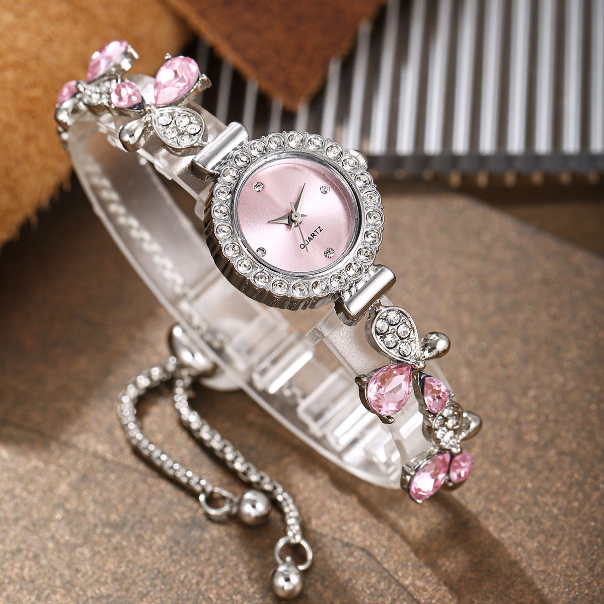 1:Silver with pink diamonds