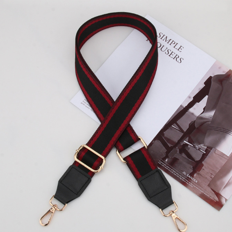 Black background red stripe-black leather-gold hook