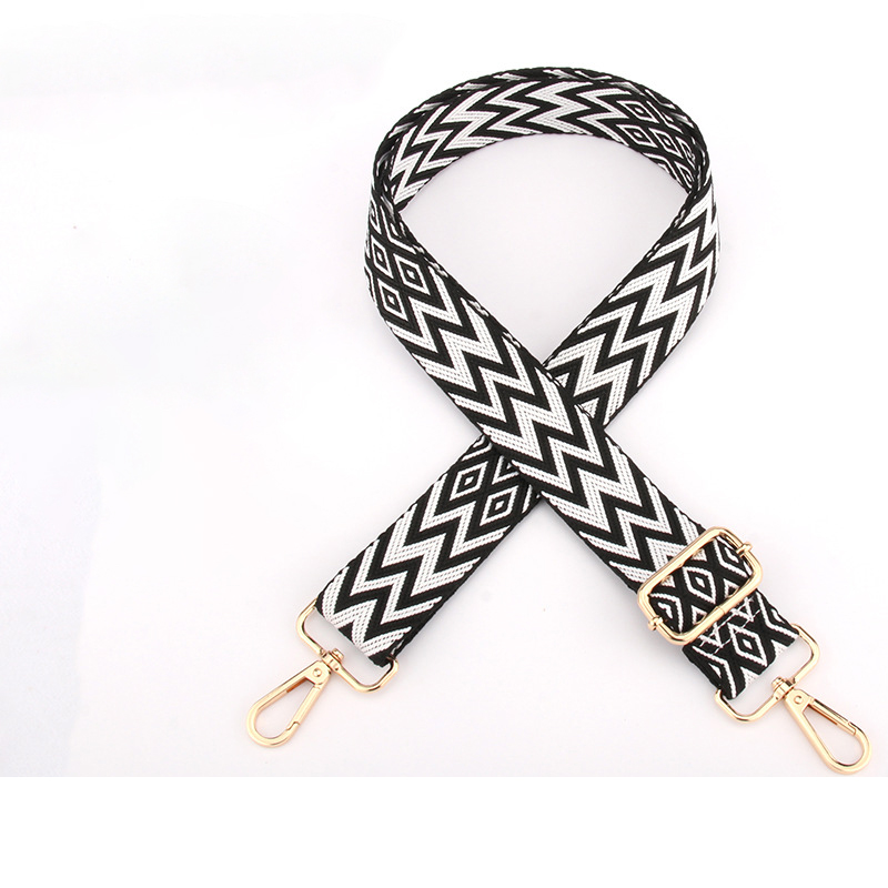 Woven white diamond lattice on black background-light gold buckle
