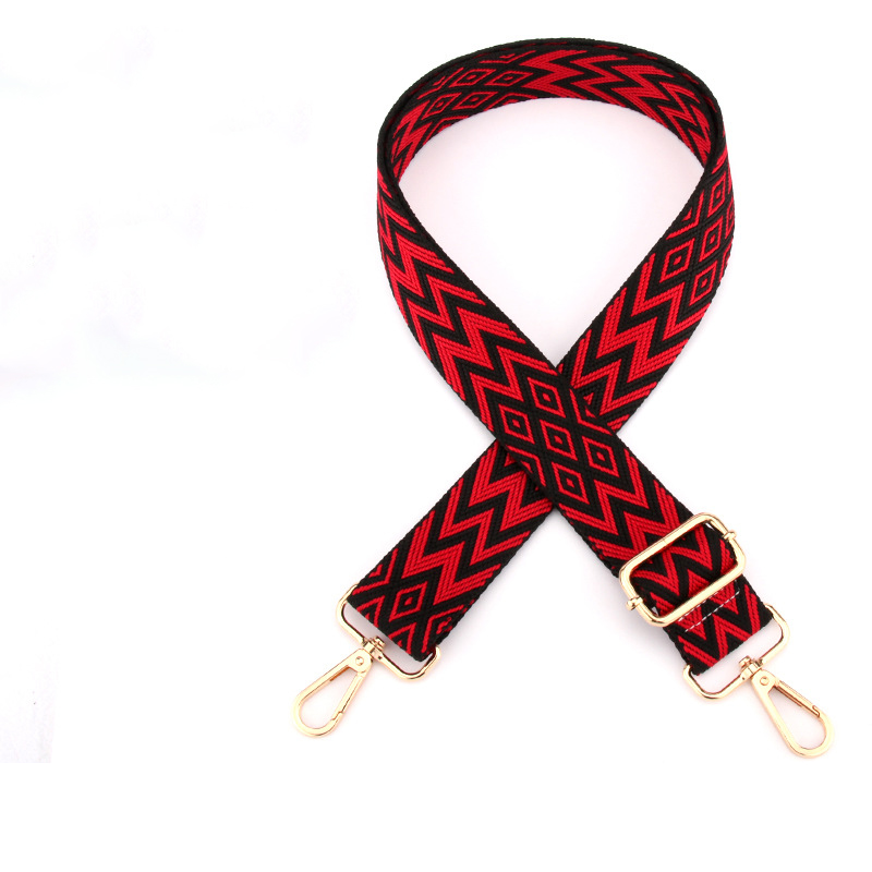 Woven black background red diamond lattice-light gold buckle