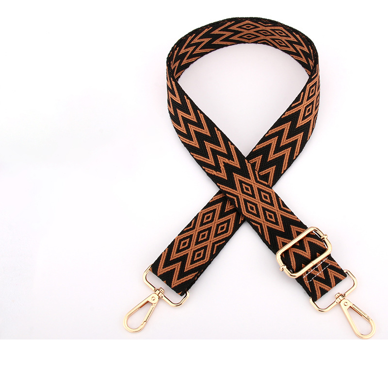 Woven black background yellow diamond lattice-light gold buckle